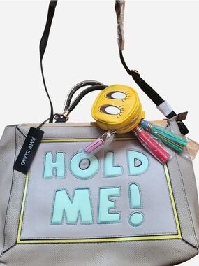 River Island Beige Crossbody Bag with Mint Appliqué and Yellow Coin Pouch